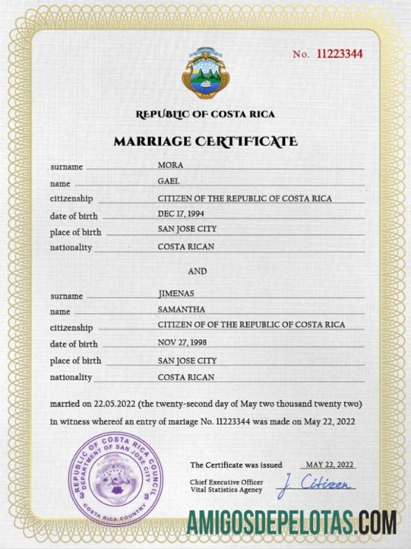 Para baixar modelo PSD de certidão de casamento da Costa Rica